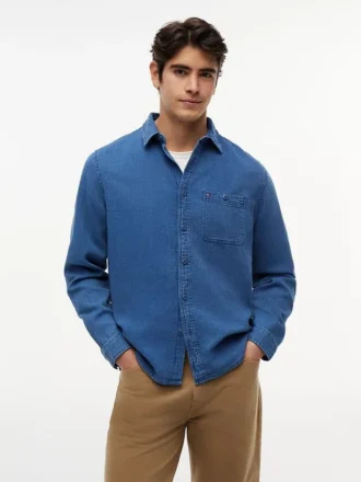 Indigo-Dyed Waffle Denim Shirt