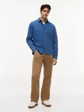 Indigo-Dyed Waffle Denim Shirt
