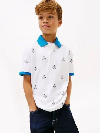 Kids’ Allover Nautical Logo Stretch Polo