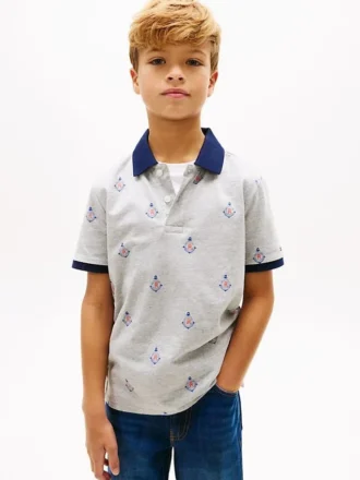 Kids’ Allover Nautical Logo Stretch Polo