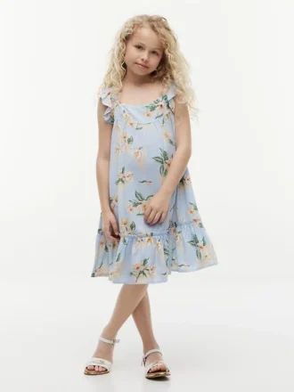 Kids’ Floral Print Ruffle Dress
