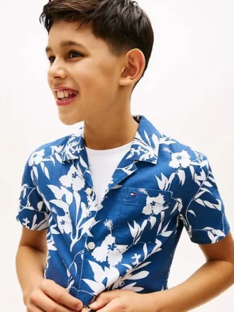 Kids’ Linen-Cotton Blend Floral Shirt