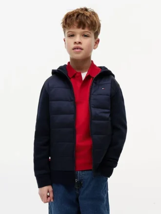 Kids’ Mixed Media Hooded Quilted Jacket