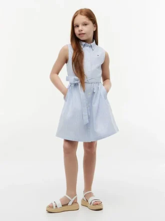 Kids’ Sleeveless Belted Shirtdress