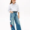 Kids’ Star Motif High-Rise Wide Leg Jean