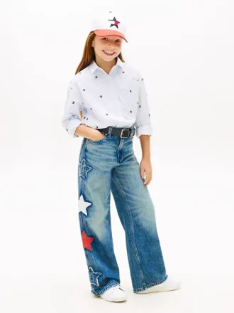 Kids’ Star Motif High-Rise Wide Leg Jean