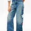 Kids’ Star Motif High-Rise Wide Leg Jean