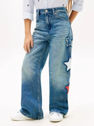 Kids’ Star Motif High-Rise Wide Leg Jean