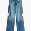 Kids’ Star Motif High-Rise Wide Leg Jean