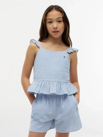 Kids’ Stripe Seersucker Flutter Top