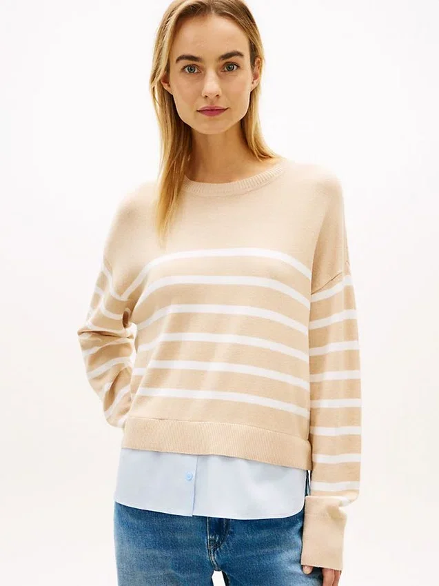 Layered-Look Lightweight Stripe Sweater Layered-Look Lightweight Stripe Sweater