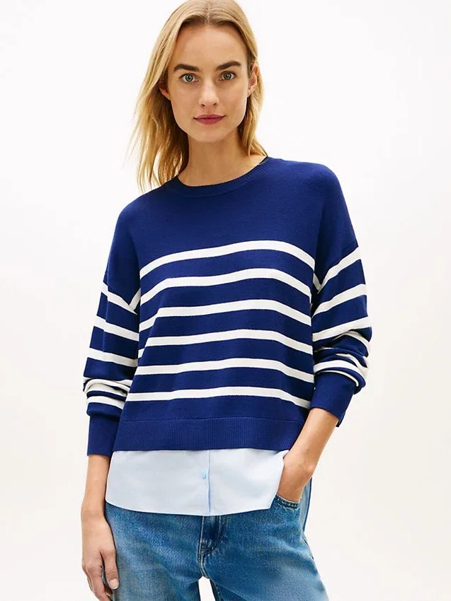 Layered-Look Lightweight Stripe Sweater Layered-Look Lightweight Stripe Sweater