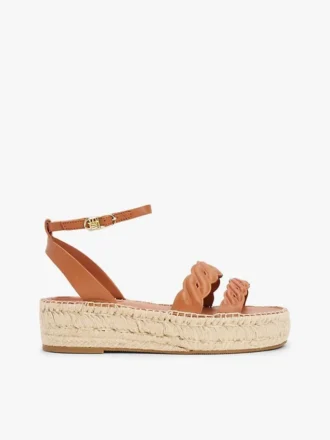 Leather Twist-Strap Platform Espadrille