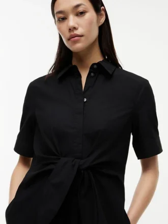 Linen Blend Tie-Front Shirtdress
