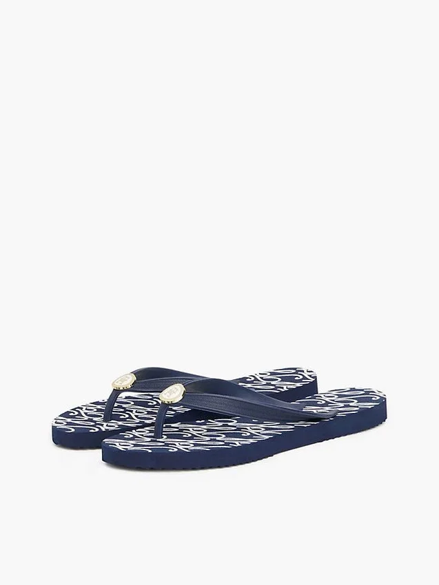 Metal Hardware TH Script Print Flip-Flop Metal Hardware TH Script Print Flip-Flop