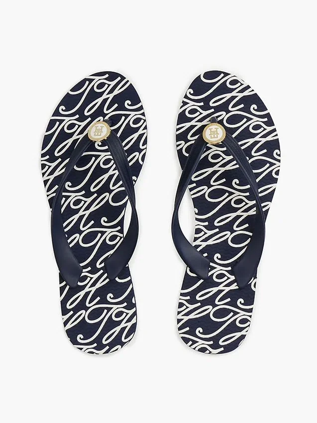Metal Hardware TH Script Print Flip-Flop Metal Hardware TH Script Print Flip-Flop