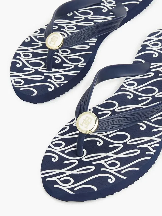 Metal Hardware TH Script Print Flip-Flop Metal Hardware TH Script Print Flip-Flop