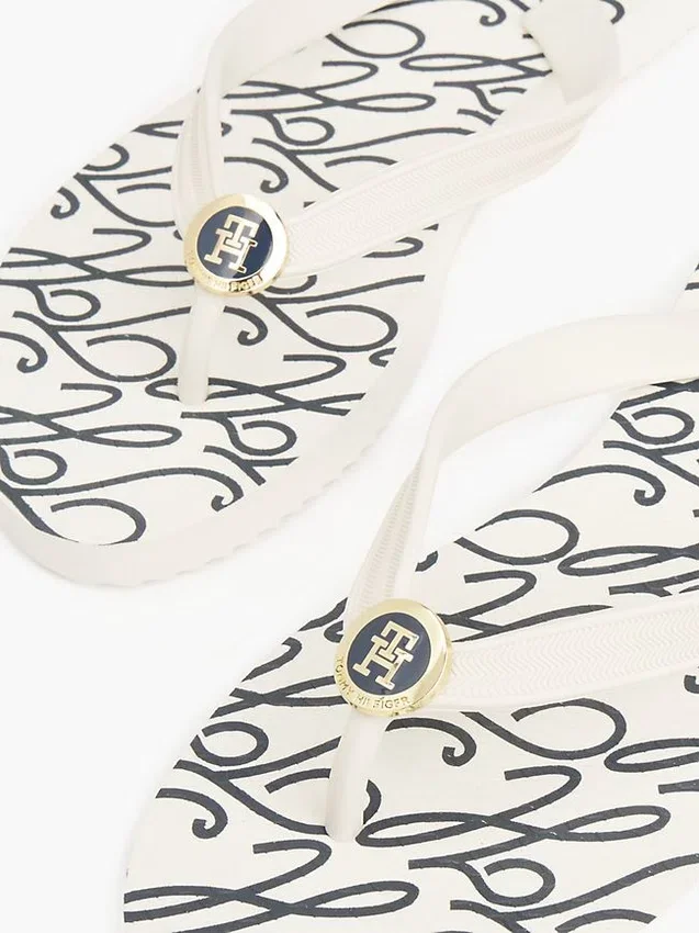 Metal Hardware TH Script Print Flip-Flop Metal Hardware TH Script Print Flip-Flop