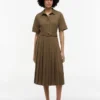 Mix Media Pleated Midi Dress