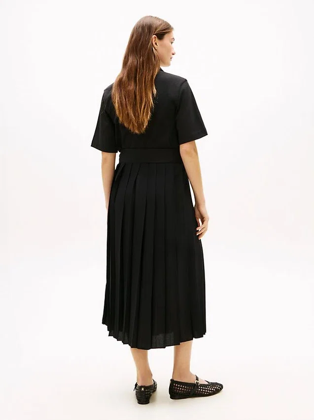 Mix Media Pleated Midi Dress Mix Media Pleated Midi Dress