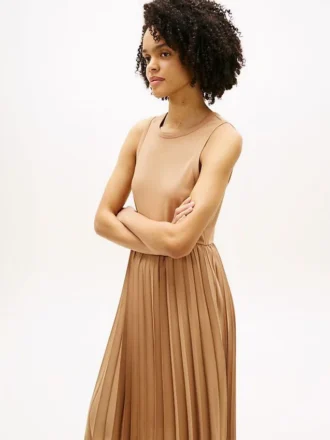 Mixed-Media Pleated Tank Dress