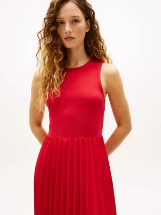 Mixed-Media Pleated Tank Dress