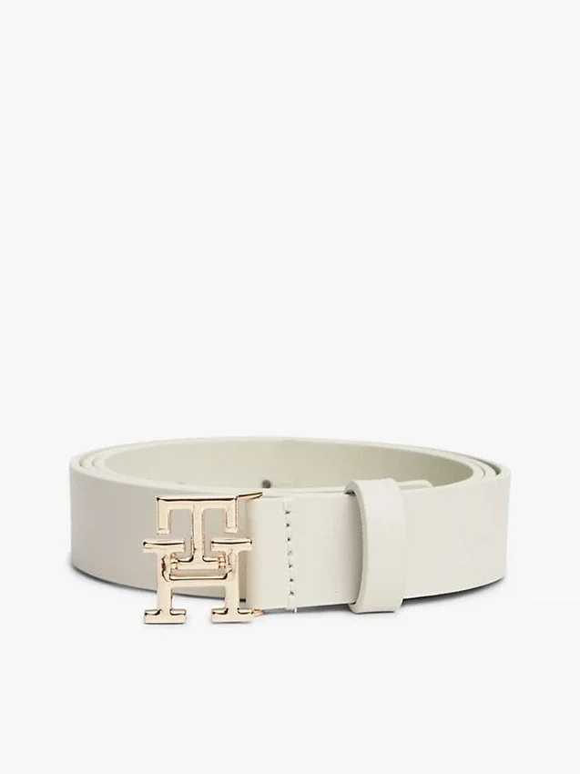 Monogram Buckle Leather Belt Monogram Buckle Leather Belt