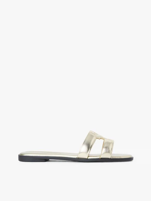 Monogram Strap Metallic Leather Sandal Monogram Strap Metallic Leather Sandal