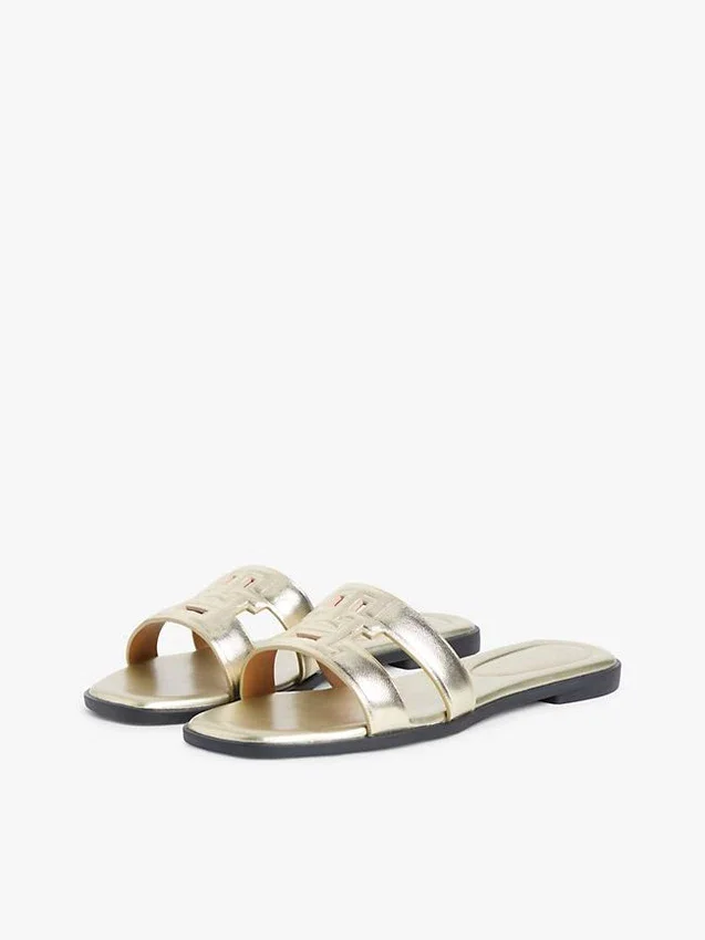 Monogram Strap Metallic Leather Sandal Monogram Strap Metallic Leather Sandal