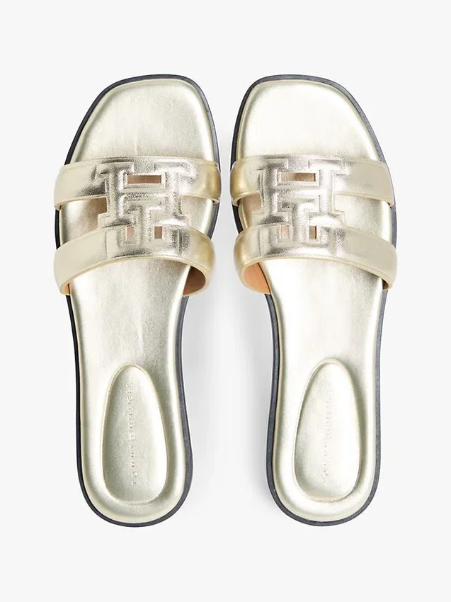 Monogram Strap Metallic Leather Sandal Monogram Strap Metallic Leather Sandal