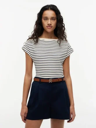 Nautical Gold-Button Boatneck T-Shirt