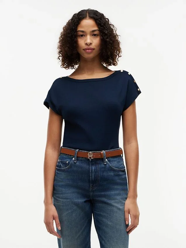 Nautical Gold-Button Boatneck T-Shirt Nautical Gold-Button Boatneck T-Shirt