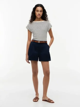 Nautical Gold-Button Boatneck T-Shirt