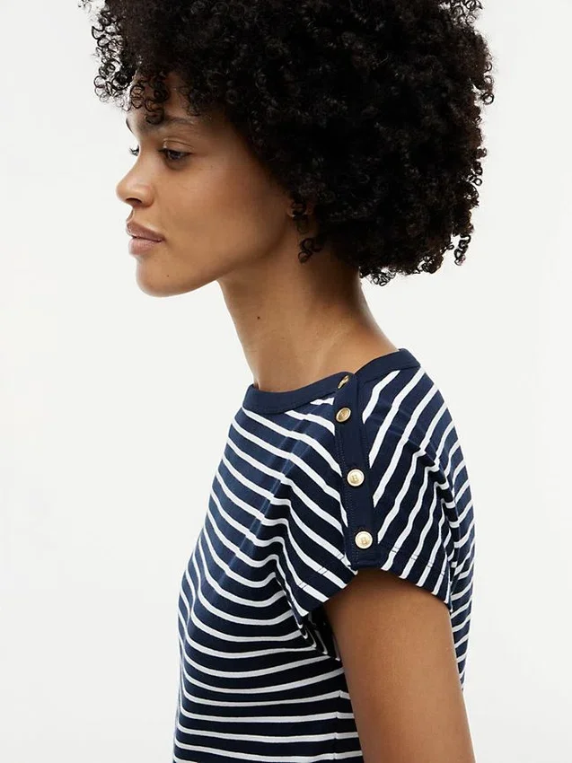 Nautical Gold-Button Boatneck T-Shirt Nautical Gold-Button Boatneck T-Shirt
