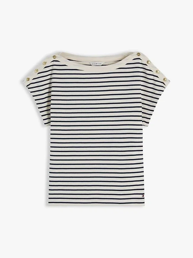 Nautical Gold-Button Boatneck T-Shirt Nautical Gold-Button Boatneck T-Shirt
