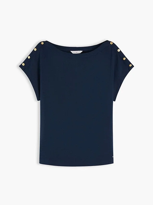 Nautical Gold-Button Boatneck T-Shirt Nautical Gold-Button Boatneck T-Shirt