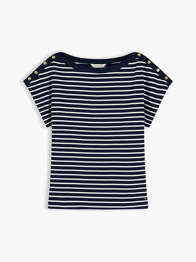 Nautical Gold-Button Boatneck T-Shirt Nautical Gold-Button Boatneck T-Shirt