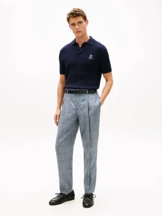 New York Label Glen Plaid Linen Pant