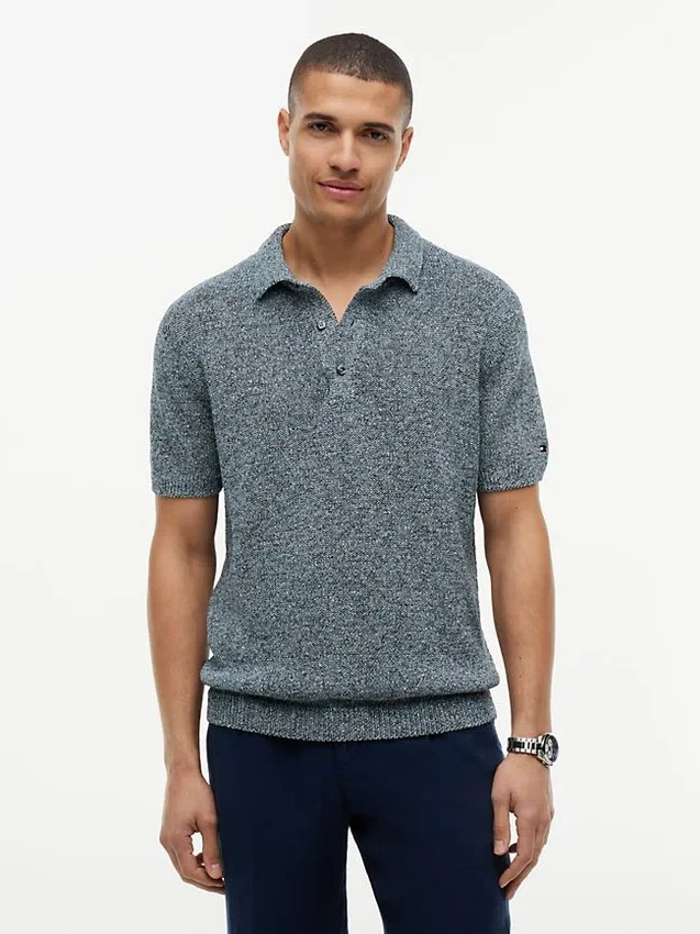 New York Label Relaxed Heathered Polo New York Label Relaxed Heathered Polo