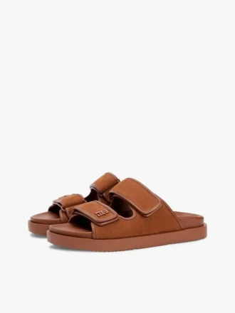 Nubuck Leather Double-Strap Slide Sandal