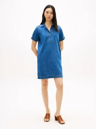 Open Placket Denim Mini Dress