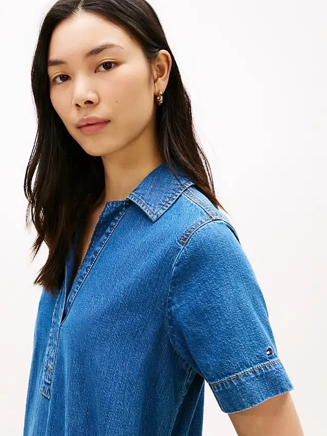 Open Placket Denim Mini Dress Open Placket Denim Mini Dress
