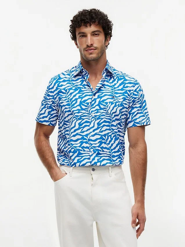 Palm Leaf Print Paper-Touch Shirt Palm Leaf Print Paper-Touch Shirt