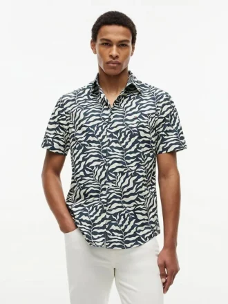 Palm Leaf Print Paper-Touch Shirt