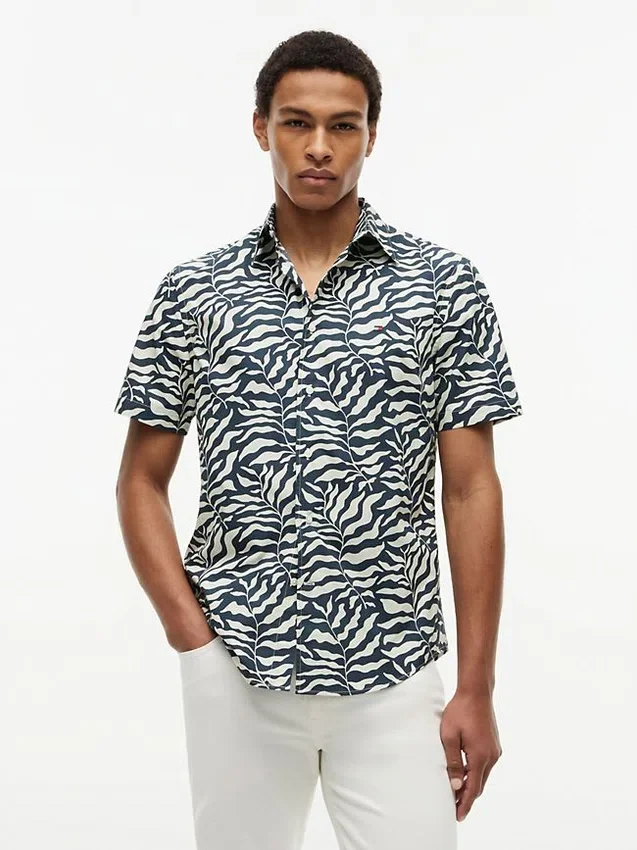 Palm Leaf Print Paper-Touch Shirt Palm Leaf Print Paper-Touch Shirt