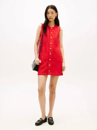 Patch Pocket Denim Shift Mini Dress