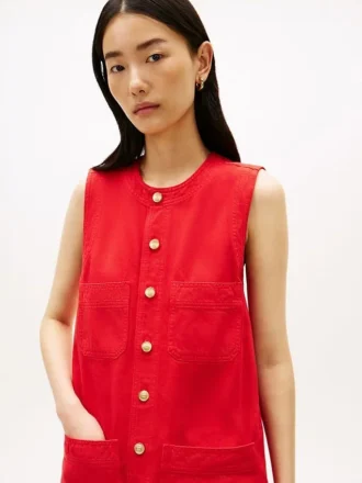Patch Pocket Denim Shift Mini Dress