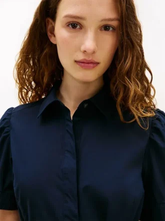 Puff-Sleeve Belted Shirtdress