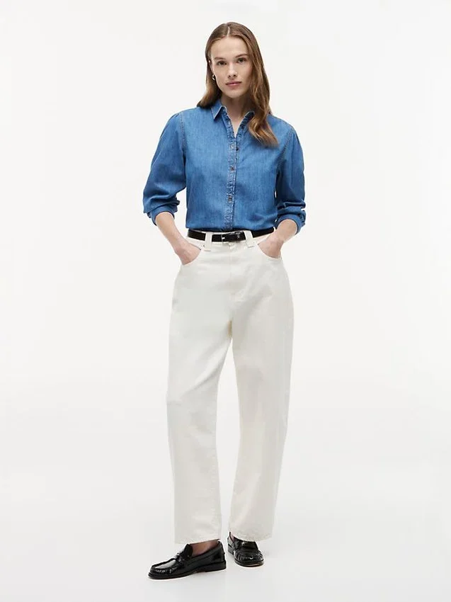 Puff-Sleeve Chambray Shirt Puff-Sleeve Chambray Shirt