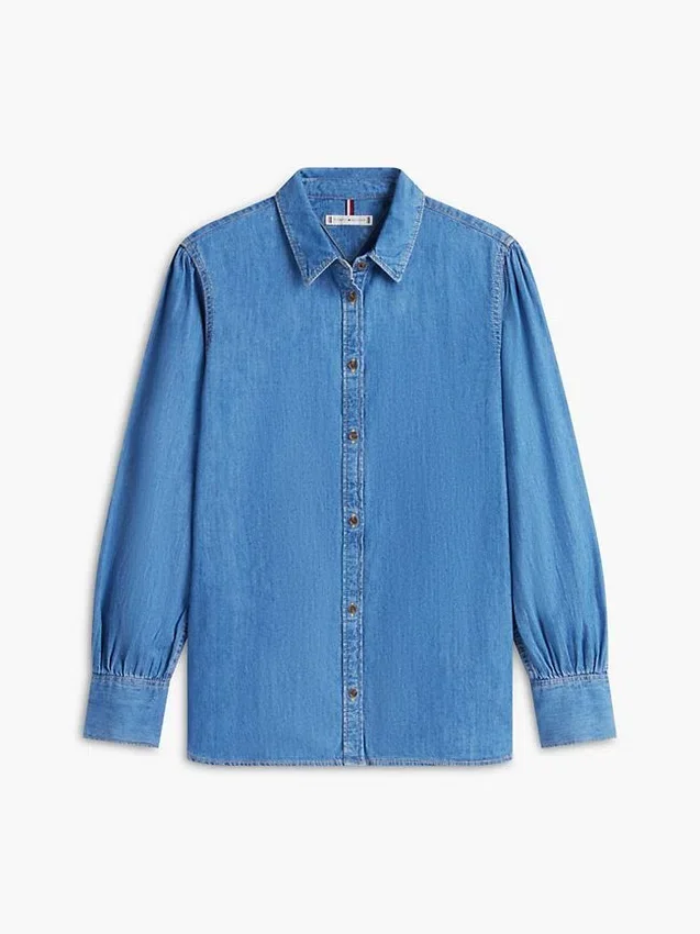 Puff-Sleeve Chambray Shirt Puff-Sleeve Chambray Shirt